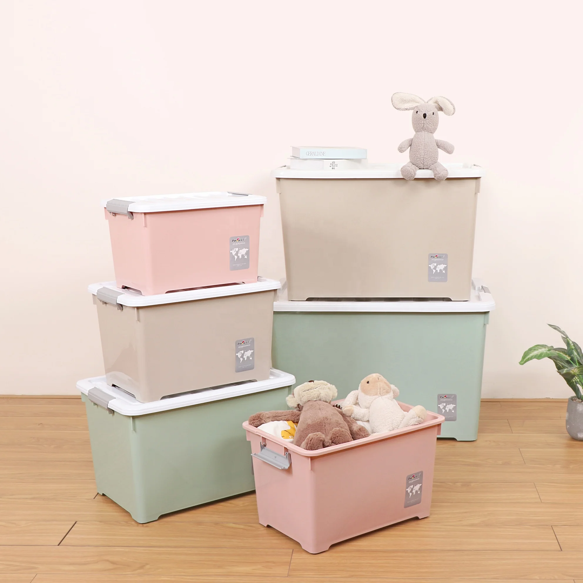 Large Capacity Multi-purpose Plastic Toy Storage Box Solid Color Storage Box with Wheels Organiser Storage Box