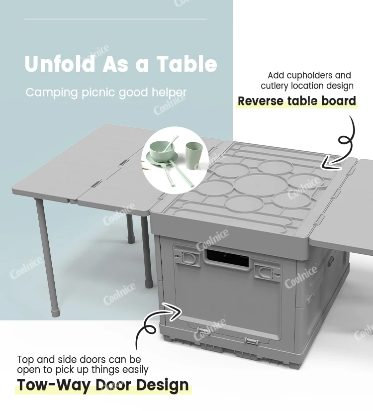 2023 Upgrade Space Saving Table Dining Eating Folding Storage Bins Car Camping Foldable Storage Box with Lid