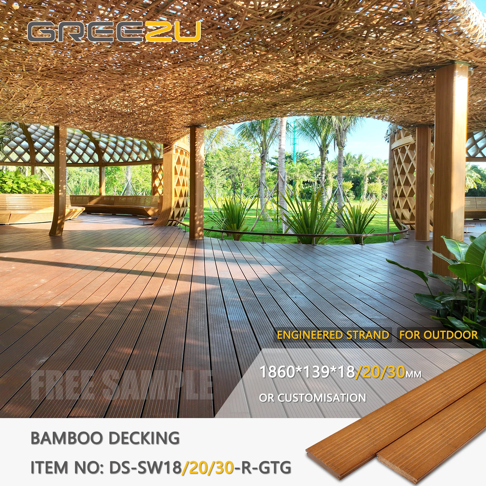Outdoor-Friendly Garden Landscaping Charcoal-Treated Bamboo Decking Composite Outdoor Lambriu above Ground Pool Deck Flooring