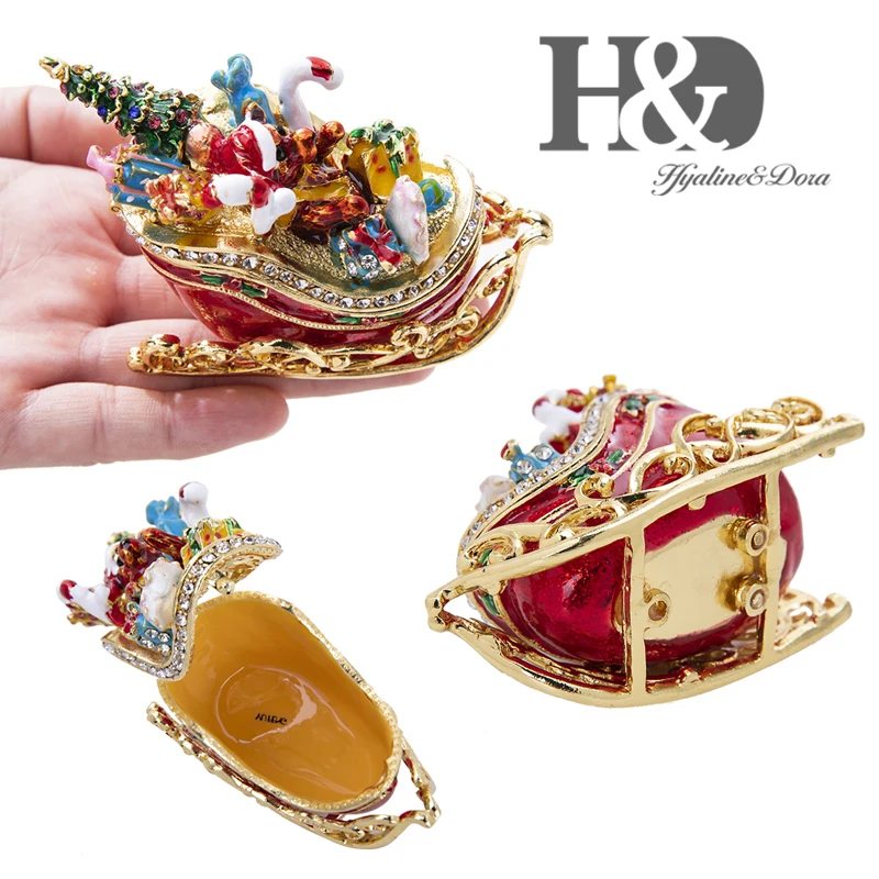 H&D Christmas Bear Decor Jewelled Enameled Trinket Box Christmas Gift Tabletop Ornament