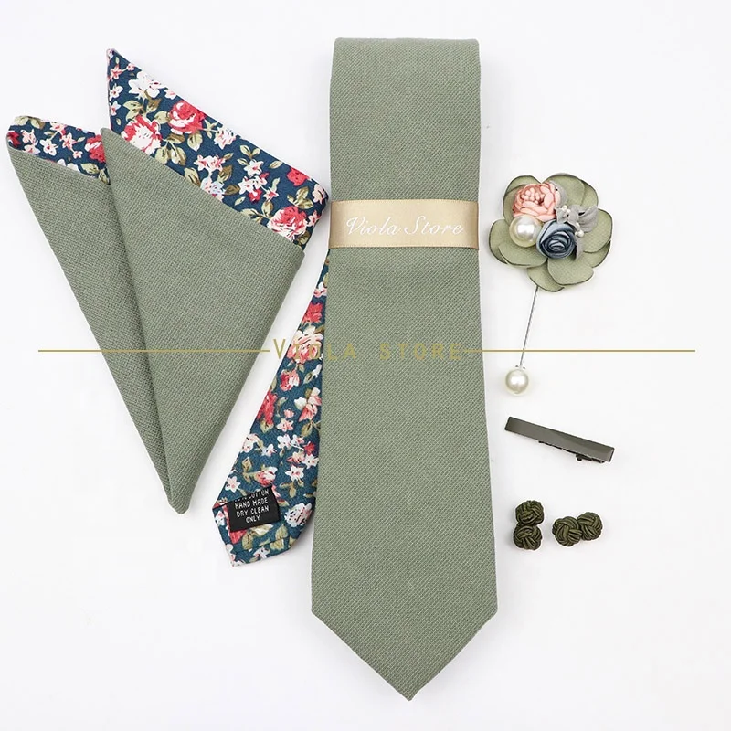5 PCS Luxury Cotton Patchwork 7cm Tie Sets Brooch Pin Clip Hankie Cufflinks Men Wedding Party Floral Cravat Best Gift Accessory
