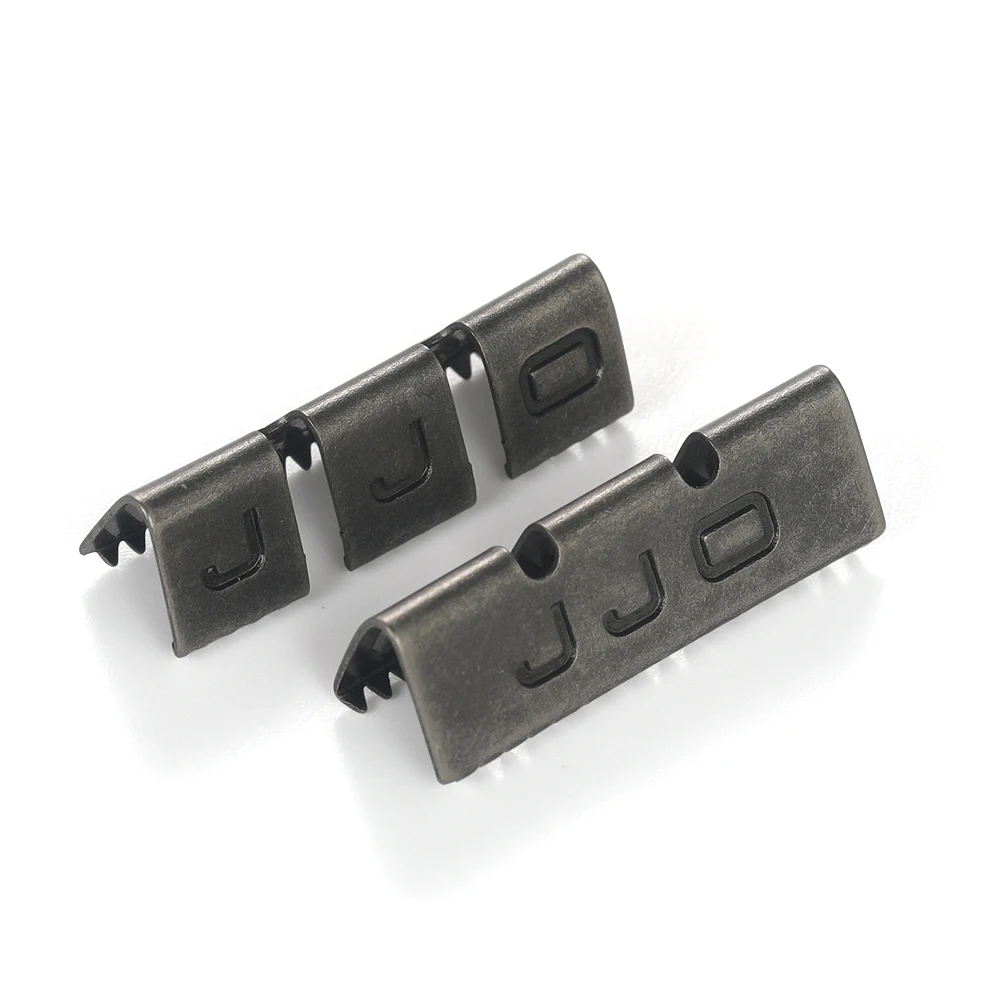 Light Black Nickel free Plating Custom Carved Logo Metal Brass End Clip for Rope Belt Tip Garment