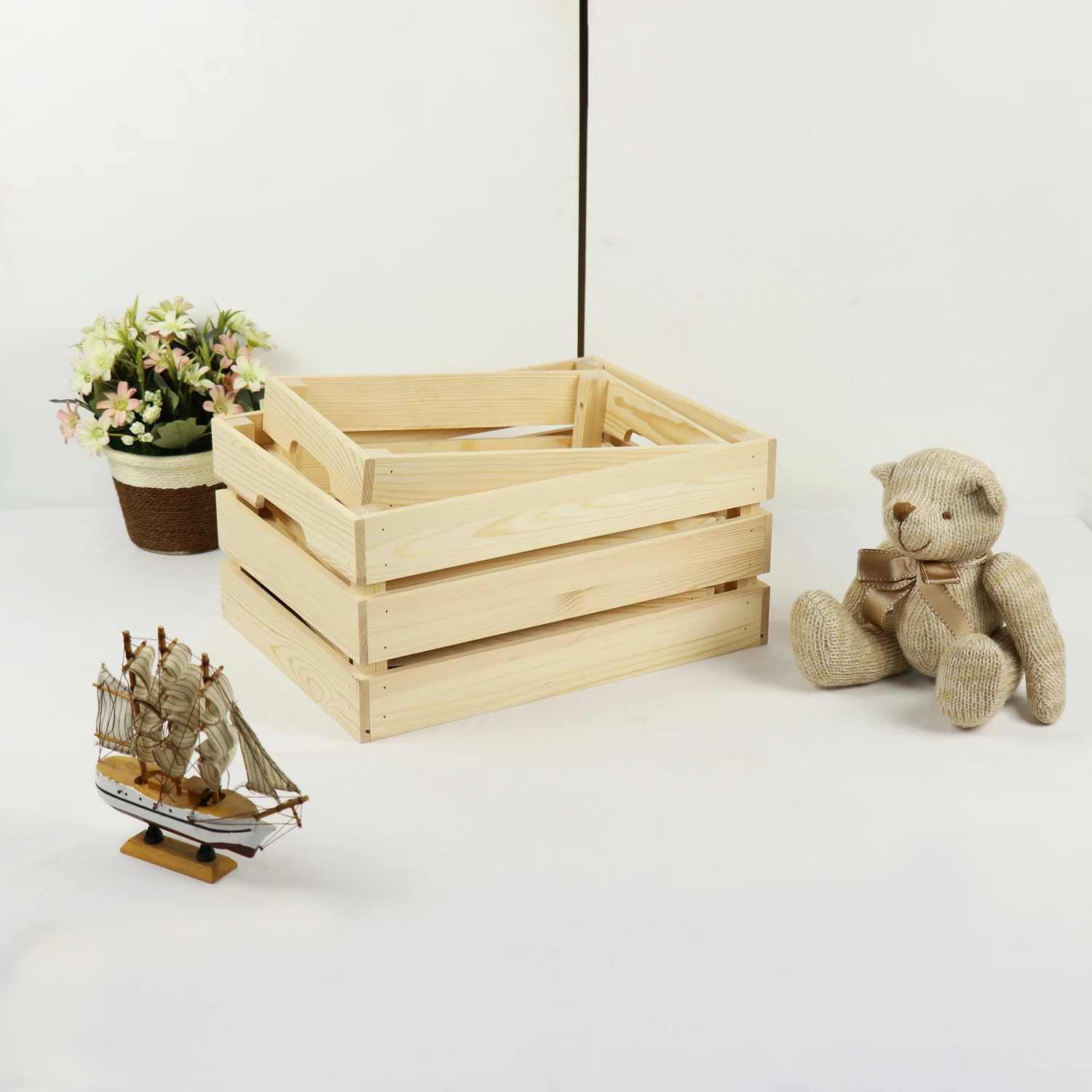 Wholesale Customized Wooden Fruit Vegetable Box Rustic Wooden Crate Storage Box For Home Decor