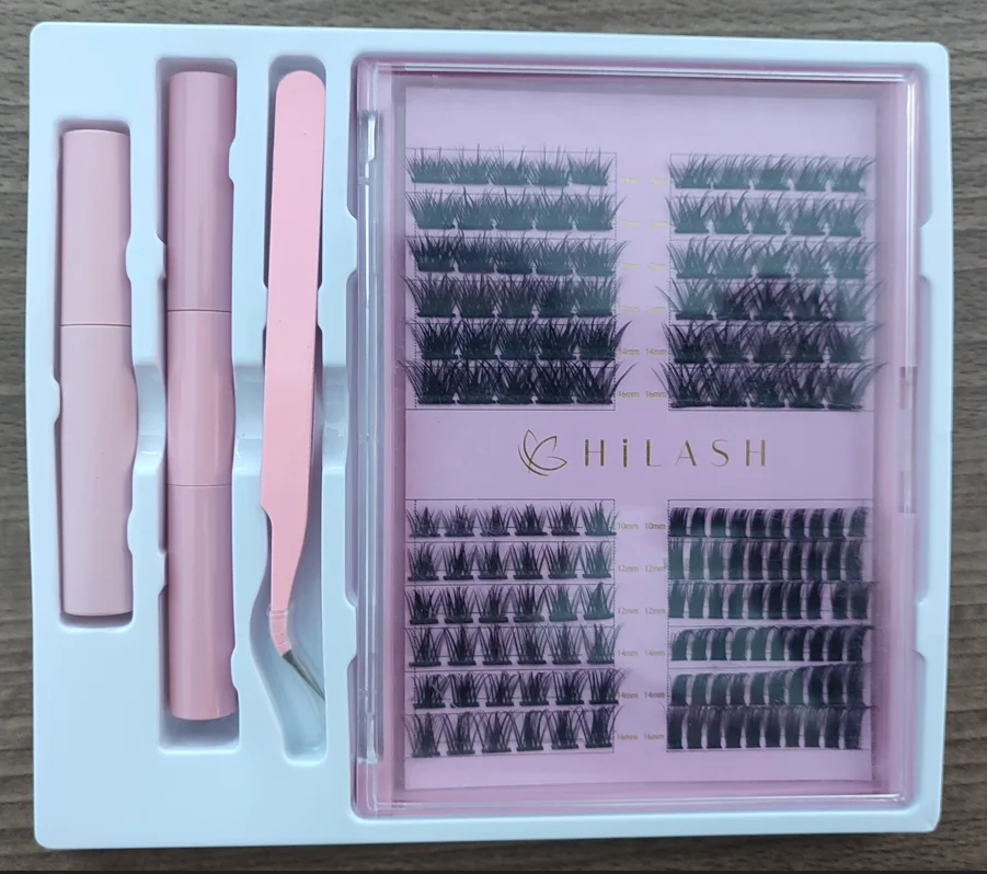 Fluffy Private Label  Segment Cluster Lashes With Glue DIY Lashes Kit Bond and Seal