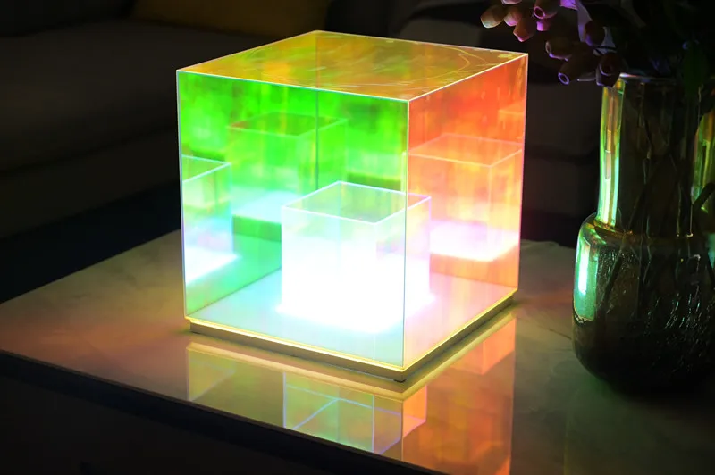 RGB 12.5cm modern desk decoration led night light Colorful cube acrylic light cube table lamp for bedroom