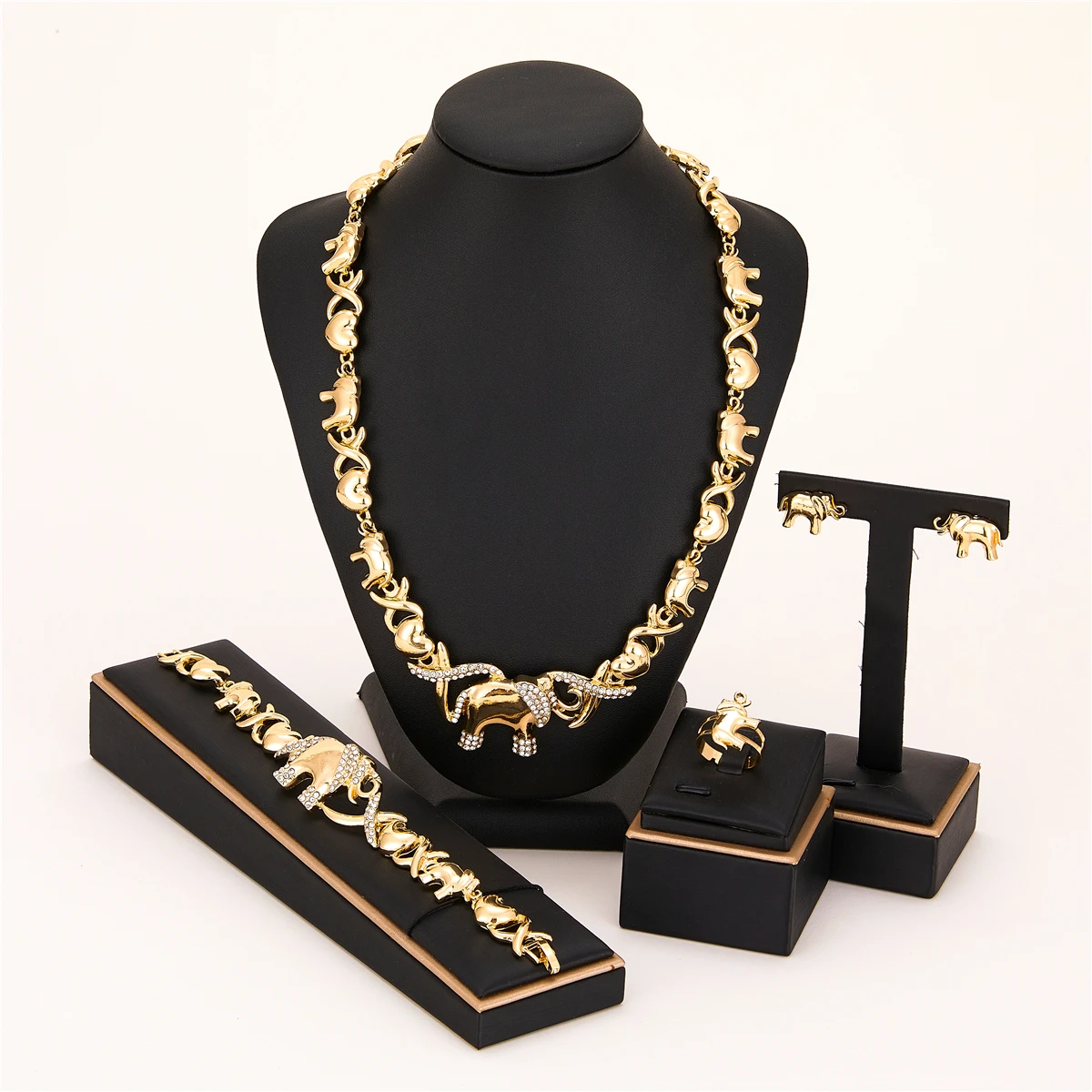 2022 New Luxury Bracelet Initial Necklaces Adjustable Ring Xoxo Elephant Plated Gold Jewelry Set