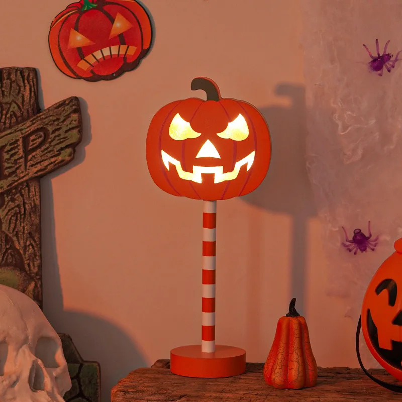 Cross-Border Popular Halloween Night Light LED Shape Lamp featuring Pumpkin Bat Ghost Skull Wooden Decorations