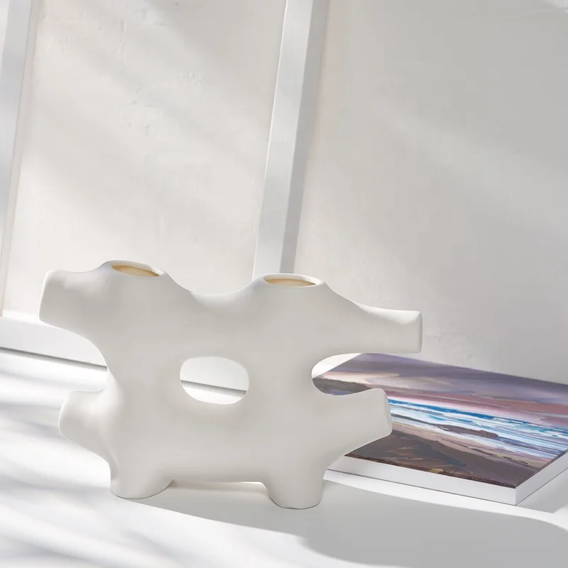 Korea style white simple click  flower ceramic vase ornament for room decoration