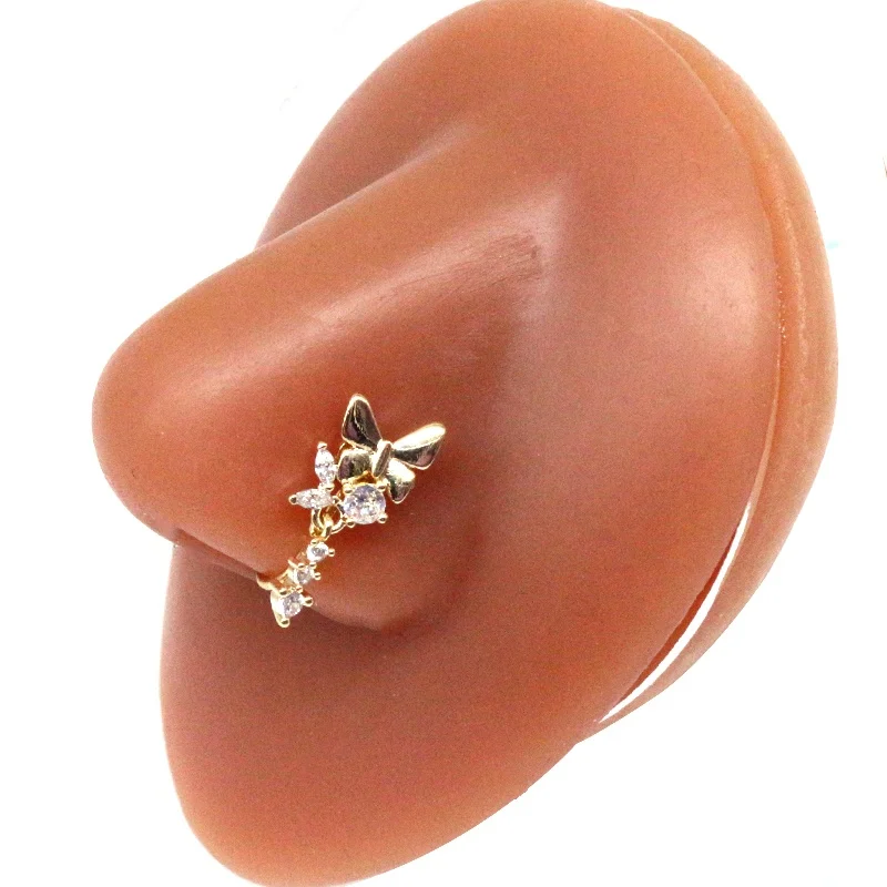 Gaby new arrive butterfly heart design dangle clip on faux nose ring cuff  nose cuffs  nose ring non piercing jewelry