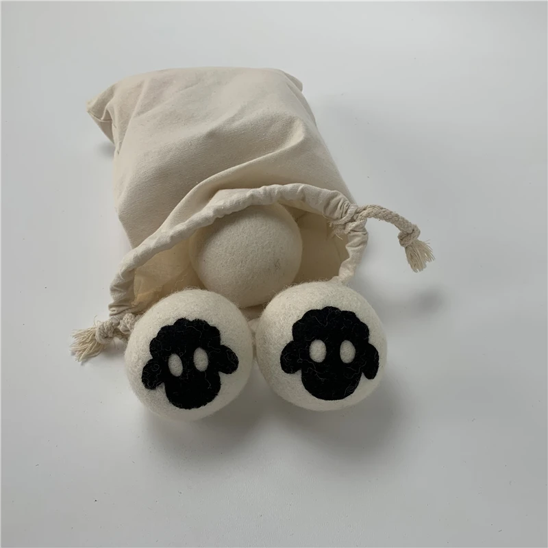 
Custom Needled Black Lamb Pattern Washing Machine Drying Balls 100% Organic Wool Drying Balls Cotton Balls Bags 
