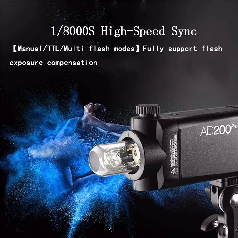 GODOX AD200Pro 200Ws 2 4G 1/8000 HSS 500 полная мощность камеры стробоскоп вспышка с батареей