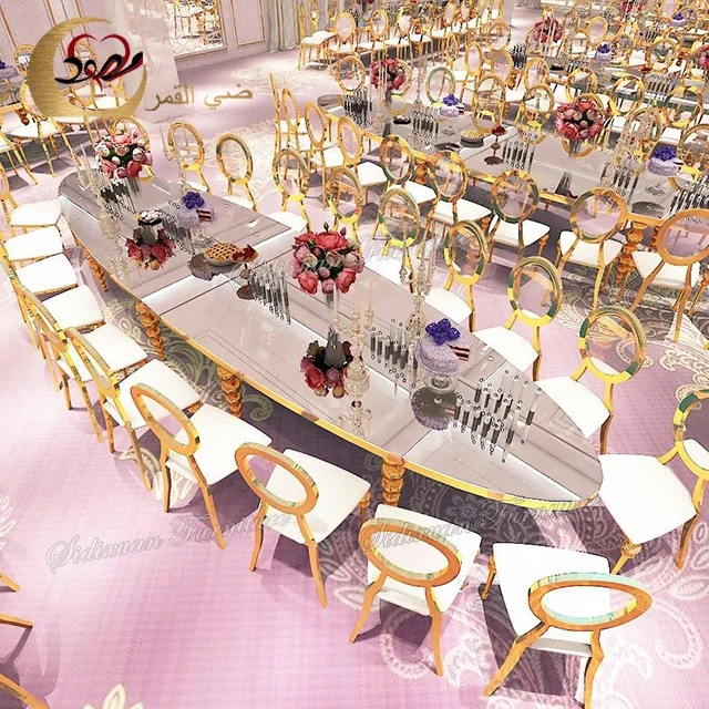 
Royal luxury oval round mirrored glass banquet dining table for wedding 