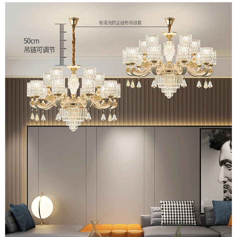 High Quality Zinc alloy Chandelier Modern Pendant Lamp K9 Crystal Indoor Hang Lighting For Home Hotel Restaurant Chandelier