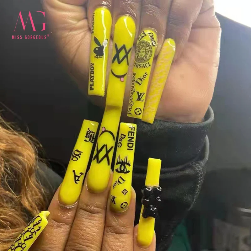 MG 24pcs Wholesale Press On Nails Vendors Rhinestones ABS diamond nails Acrylic Medium Press On Nails