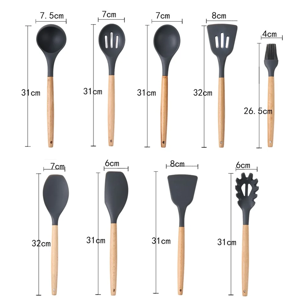 4 grey silicone utensil