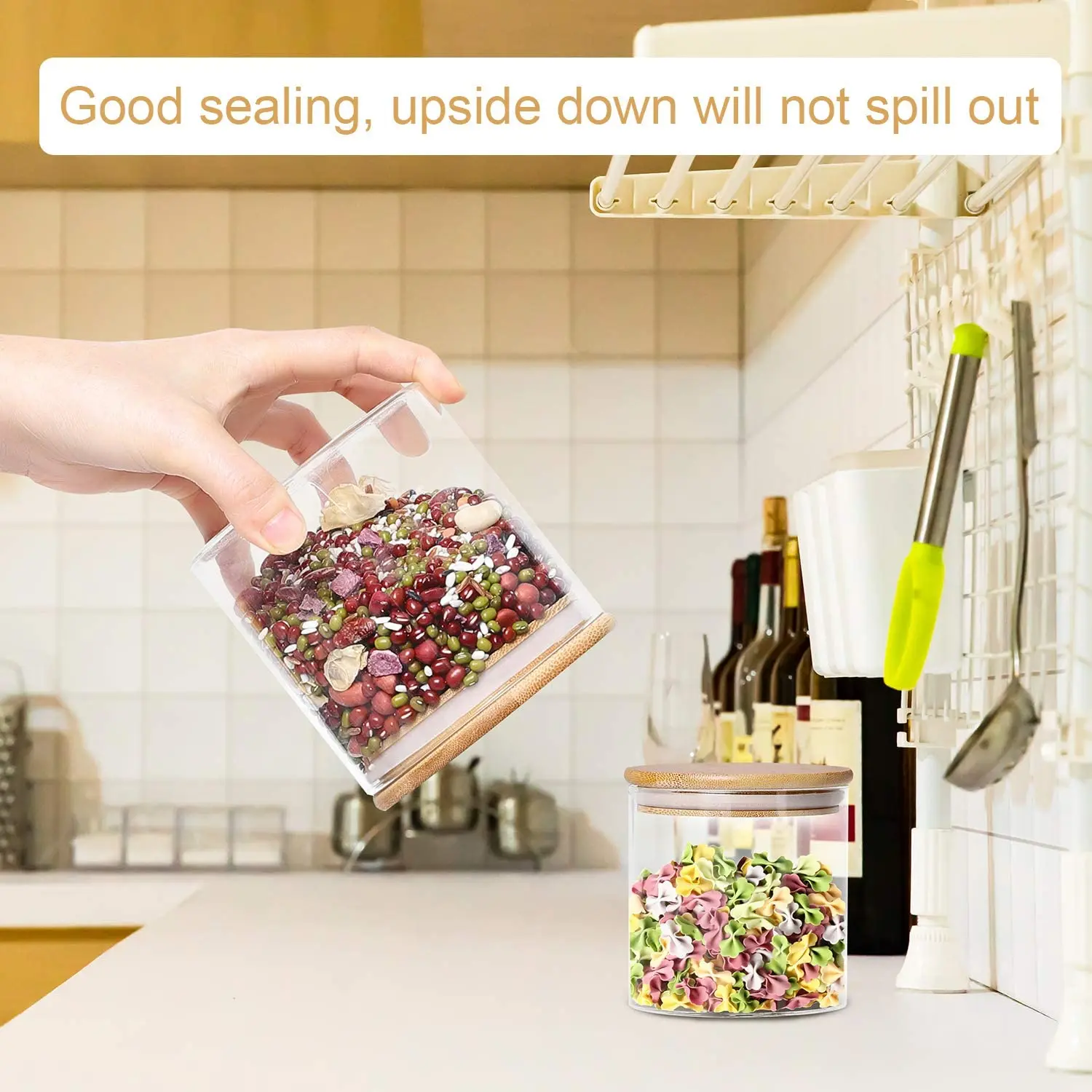 IKOO 18 6 OZ 4 упаковки стеклянных банок с герметичными бамбуковыми крышками стеклянные кухонные банки прозрачный контейнер для хранения пищевых продуктов сухих товаров