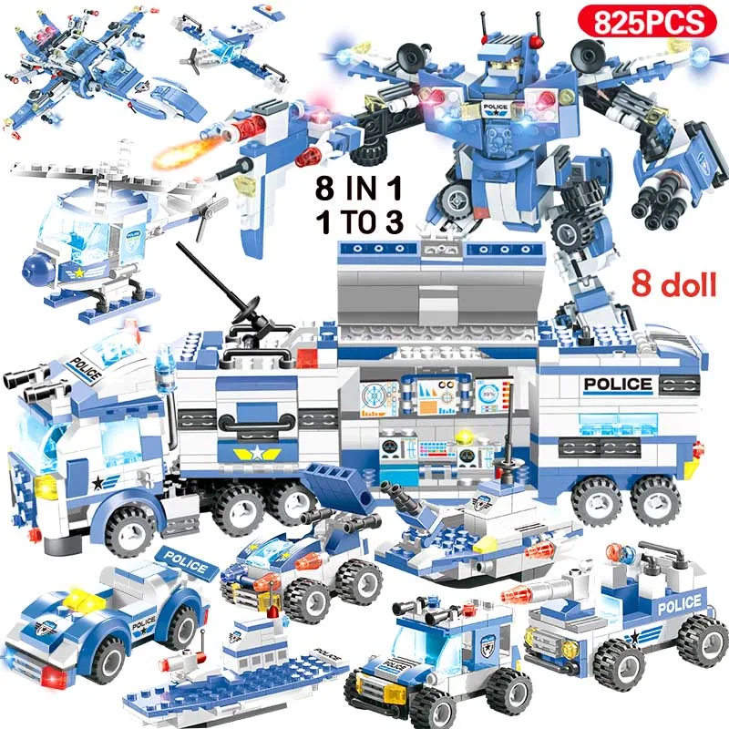 825 шт. 8IN1 SWAT друг город полицейский вертолет для грузовых автомобилей строительные блоки Legoinglys участок Кирпичи игрушки
