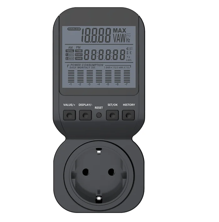 Многофункциональный подключаемый измеритель энергии, ваттный вольтметр, монитор-анализатор, измеритель мощности с большим ЖК-дисплеем с зеленым и черным светом