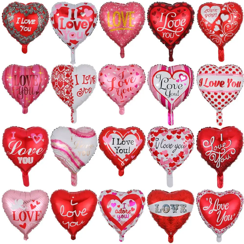 18 Inch Heart shape Happy Wedding Decorations I LOVE YOU Foil Balloons Helium Party Supply Flower Love Valentines Day Balloons