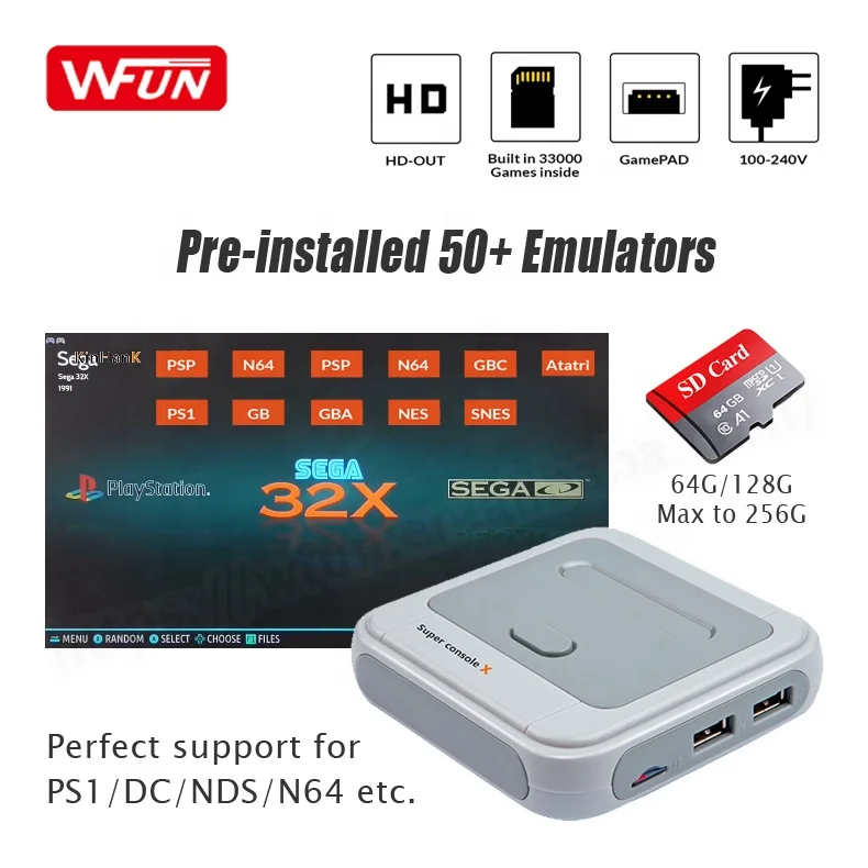  ТВ Видео игровая станция консоли 4K HD Wifi Супер консоль X встроенные 30000 игр с двумя 2 4G беспроводной