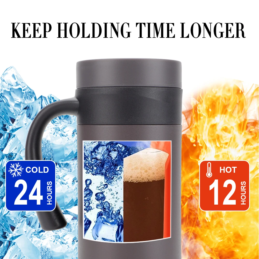 15oz Custom Double Wall Stainless Insulated BPA Free Thermal Travel Coffee Mug With Handle