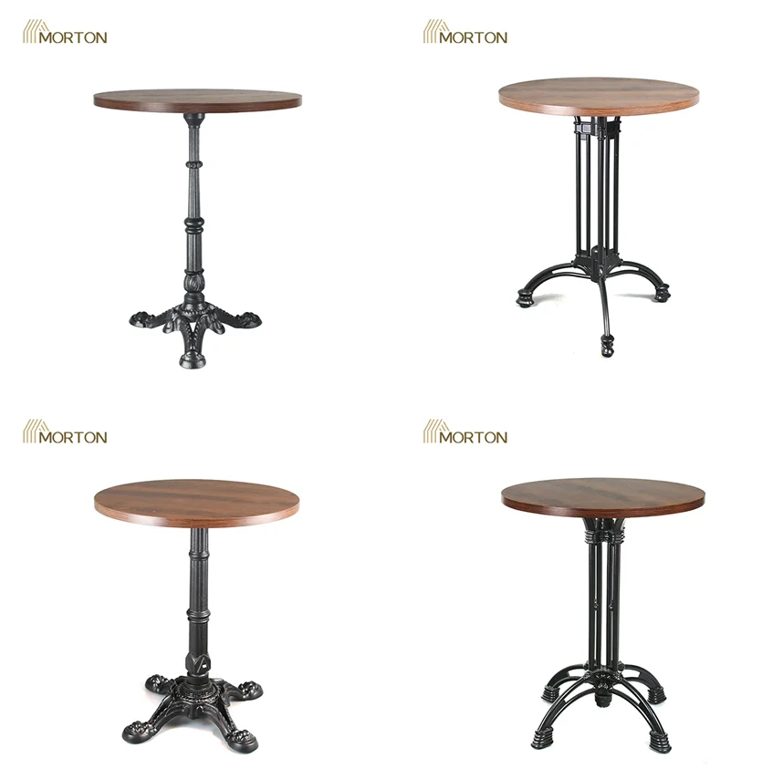 Heavy duty restaurant furniture coffee shop Mesa Metal Leg wood round top restaurant dining table