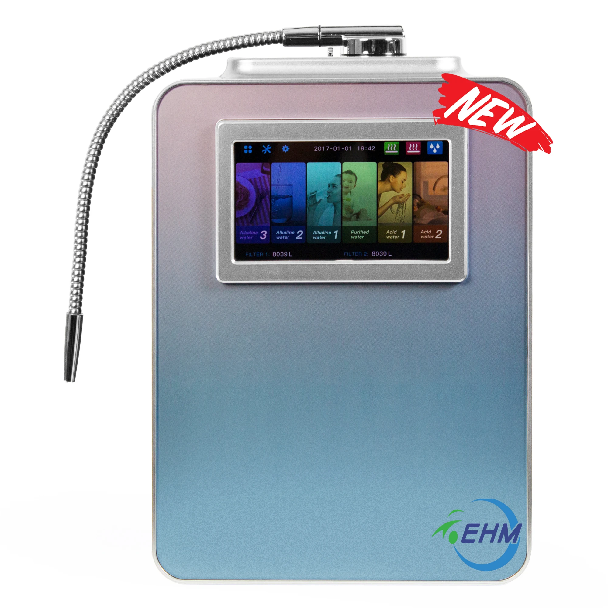 EHM Alkaline water ionizer machine with 8 titanium platinum coating plates hydrogen water machine