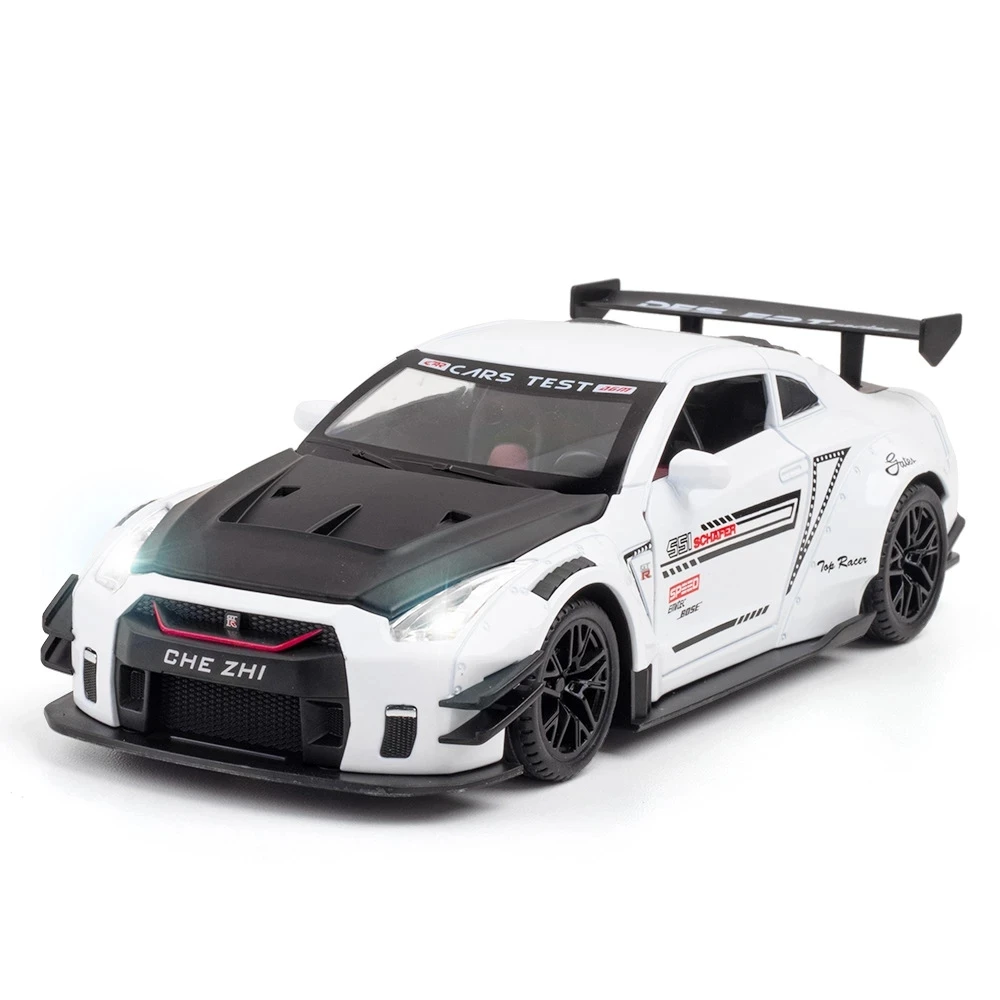 1:24 Nissan GTR die cast car model toy for kids 20.8cm pull back simulation alloy car With Sound/Light
