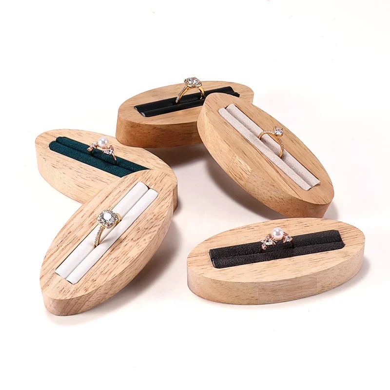 wholesale solid wooden frame ring earring jewelry display stand table velvet leather inner high quality wholesale