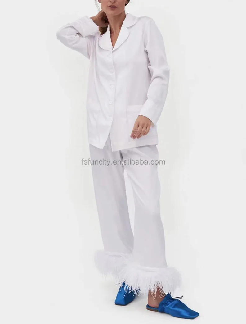 Luxury Women Pajama Nightgown Sexy Ladies Night Wear Set Feather Robe