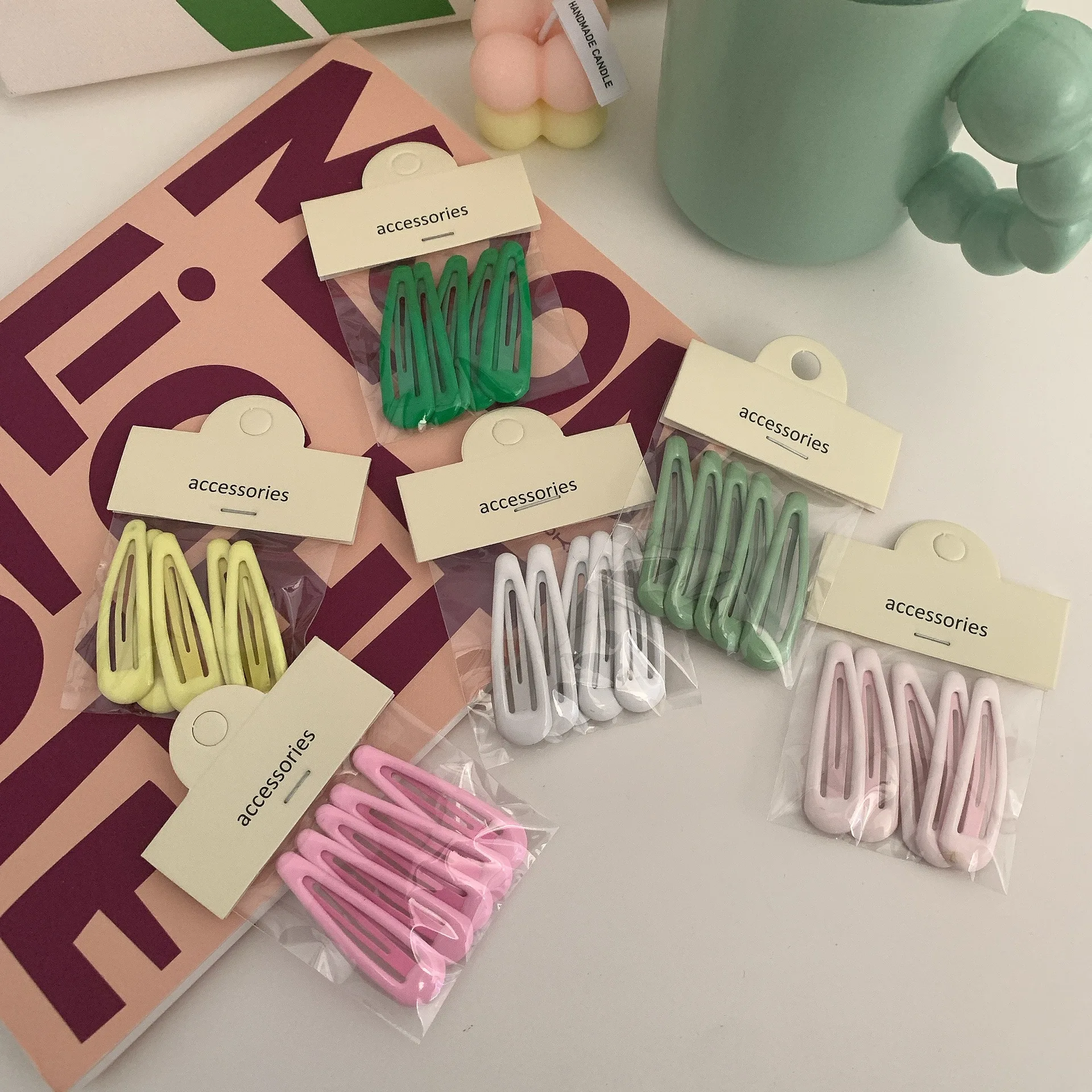 5 Pcs/bag Pink Mini BB Snap Hair Clips Base Wholesale Packaging Custom Fashion Metal Kids Hair Pins for Women Girls Set