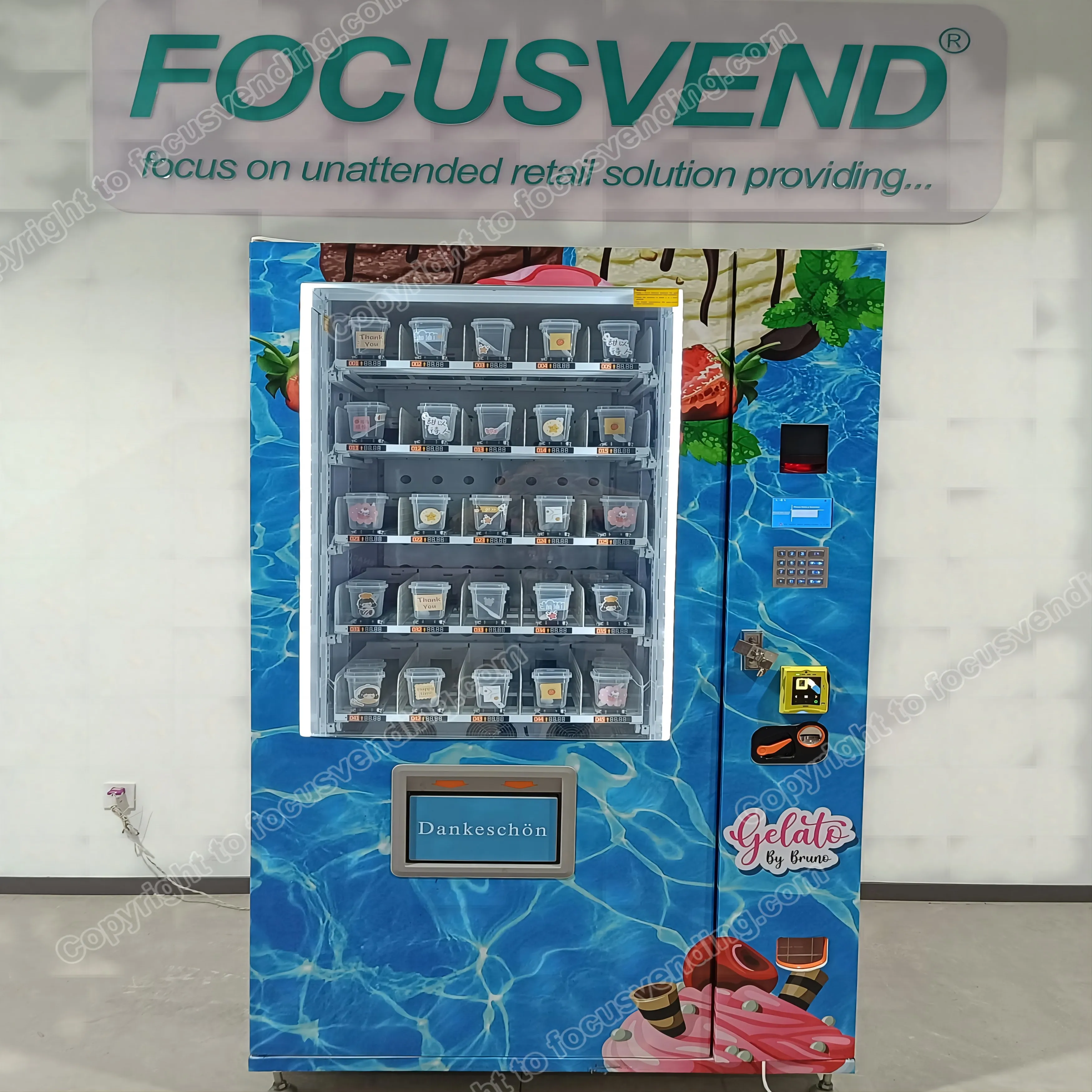 Focusvend индивидуальный круглосуточный умный полностью автоматический аппарат для приготовления мороженого с сенсорным экраном и мягким мороженым торговый автомат