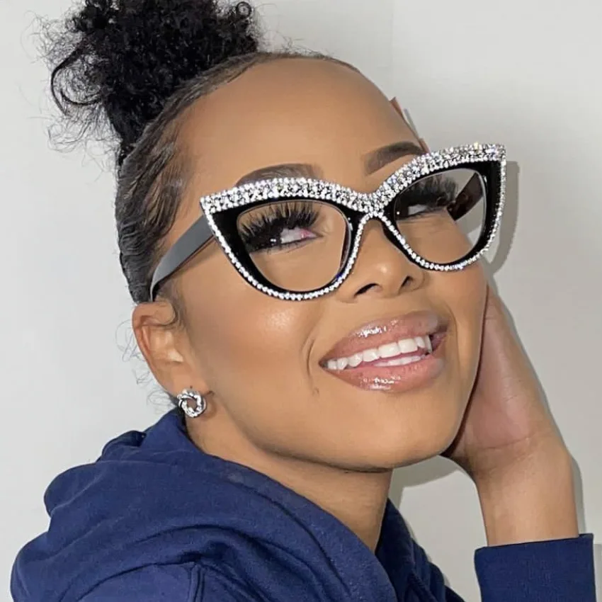 2022 tr90 frame computer cat eye glasses with diamond women mounts blue light blocking glasses latest trendy