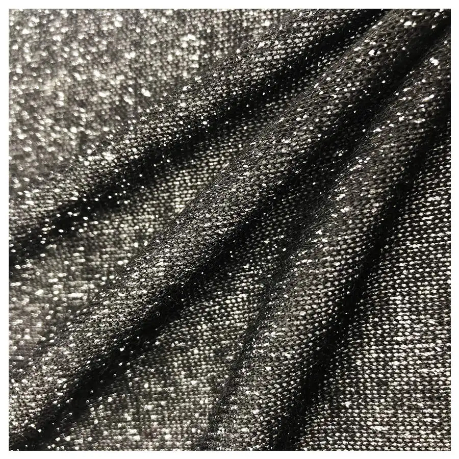 Hot-selling metallic stretch fabric 145gsm yarn dyed metallic hacci jersey 53.2%T 22.8%R 19%METAL 5%SP fabric for hoodies