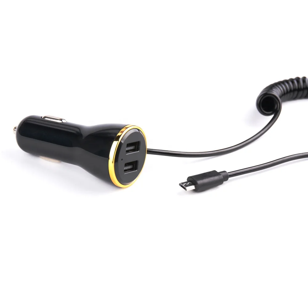 
Dual Port Fast Charging Car Charger Cigarette Lighter Plug with spring Cable 