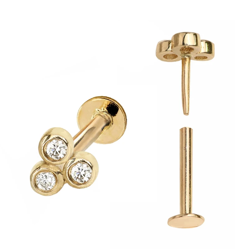Popular Design 14K Gold Piercing Pince Plastic Diamant Silver Anise Star Shape Stud Internally Threaded Labret Post