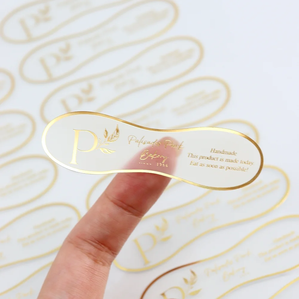 Personalized Self Adhesive Label Clear gold sliver foil hot stamping Labels Custom Text Logo Transparent Stickers