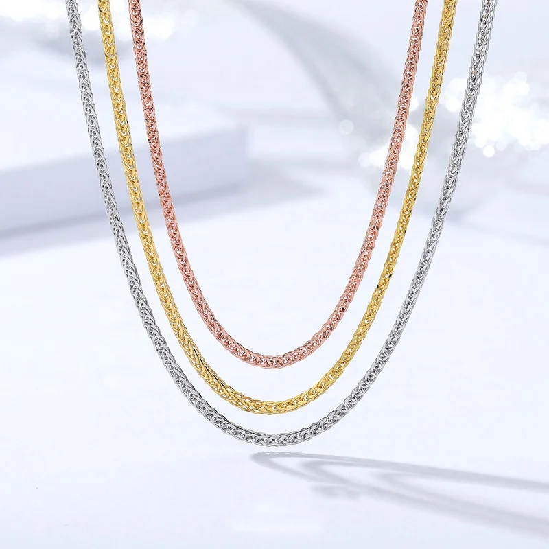 Hiphop fine Style 925 Sterling Silver 18K Gold Plated Italian Handmade 1.2 1.5mm Chopin custom Chain Necklace for women