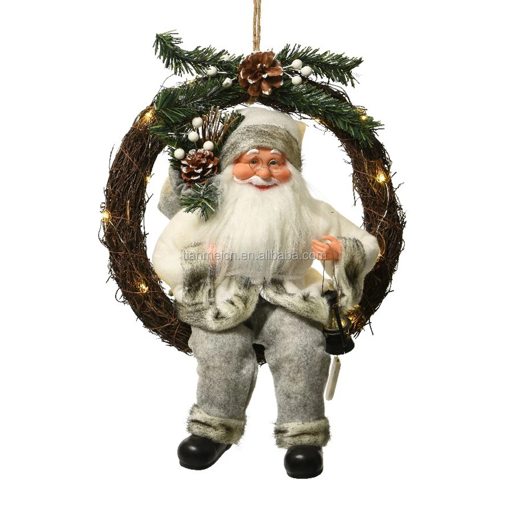 
45cm Hanging garland sitting led santa claus figure wreath christmas decoration pendant home showpiece xmas party home ornament 