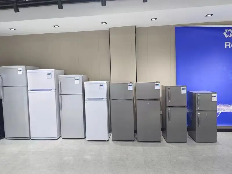 Top mounted double door refrigerator static cooling fridge with inox silver design