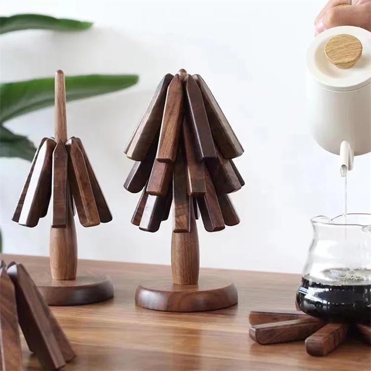 Harmony Wooden Trivets For Hot Dishes Tree Shape Trivet Set Coaster For Teapot Hot Pots (Black Walnut)
