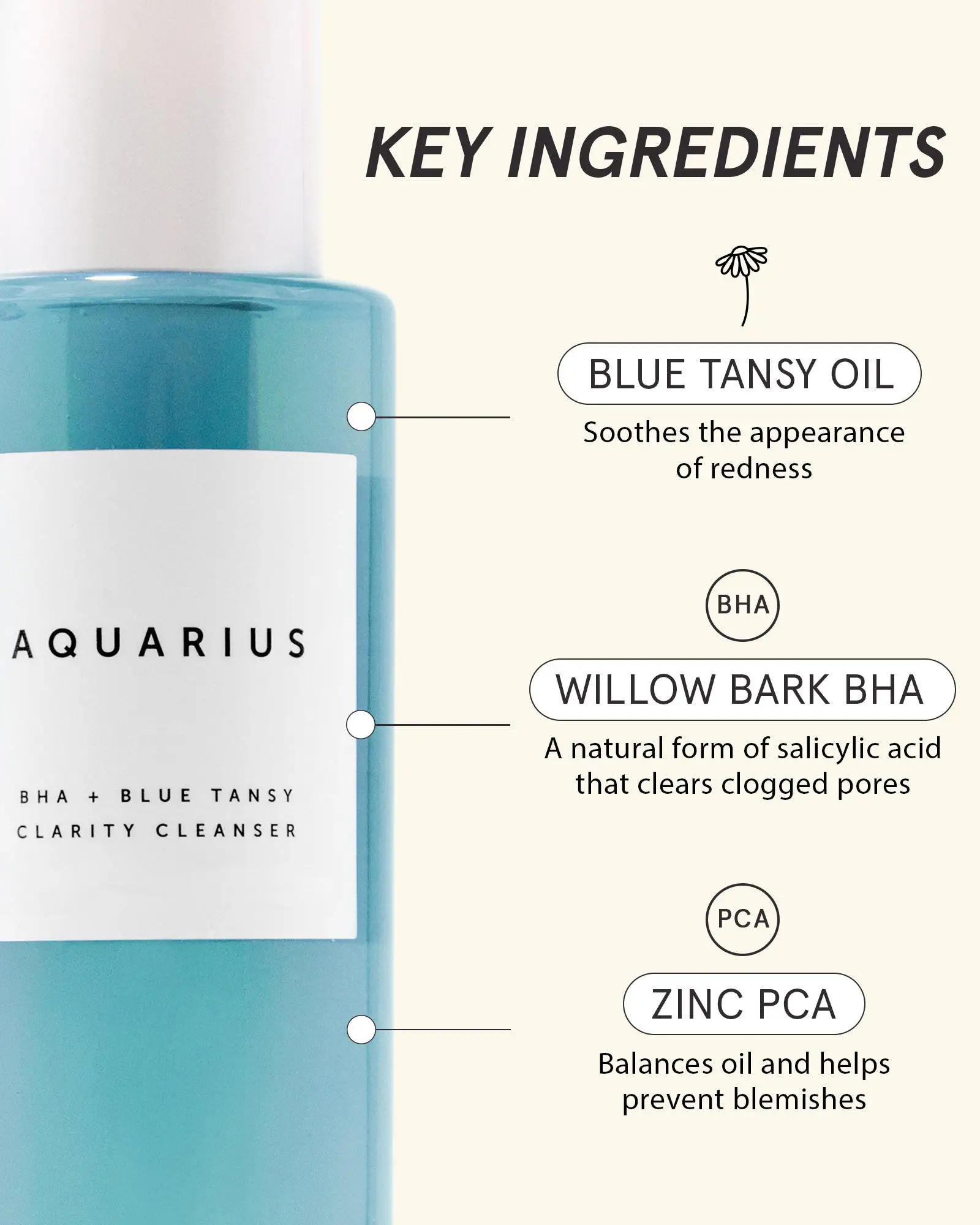 BLIW Private Label Custom Logo Face Foam Moisturizing Anti Aging Wrinkles Whitening Aquarius BHA + Blue Tansy Facial Cleanser