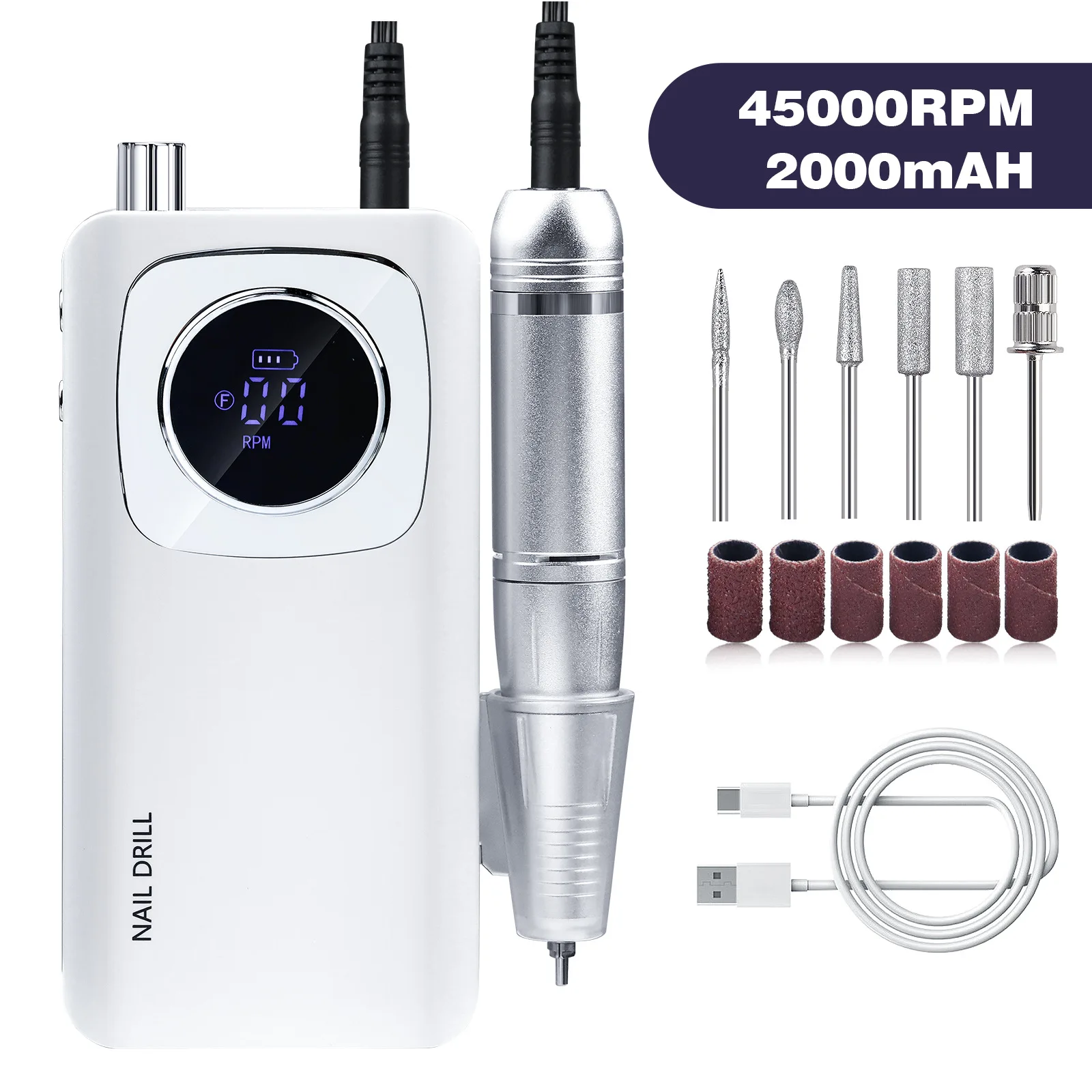 Professional Nail Drill Portable Rechargeable 45000RPM High Speed Electric Nail Polish Remover Machine And Nail Removal Tool