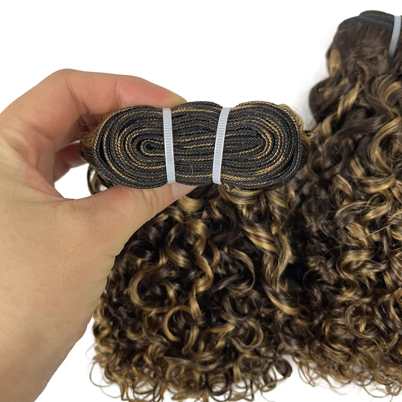 P4/27 highlighted human hair bundle pixie curl for black women,funmi styles brazilian hair dubai closure