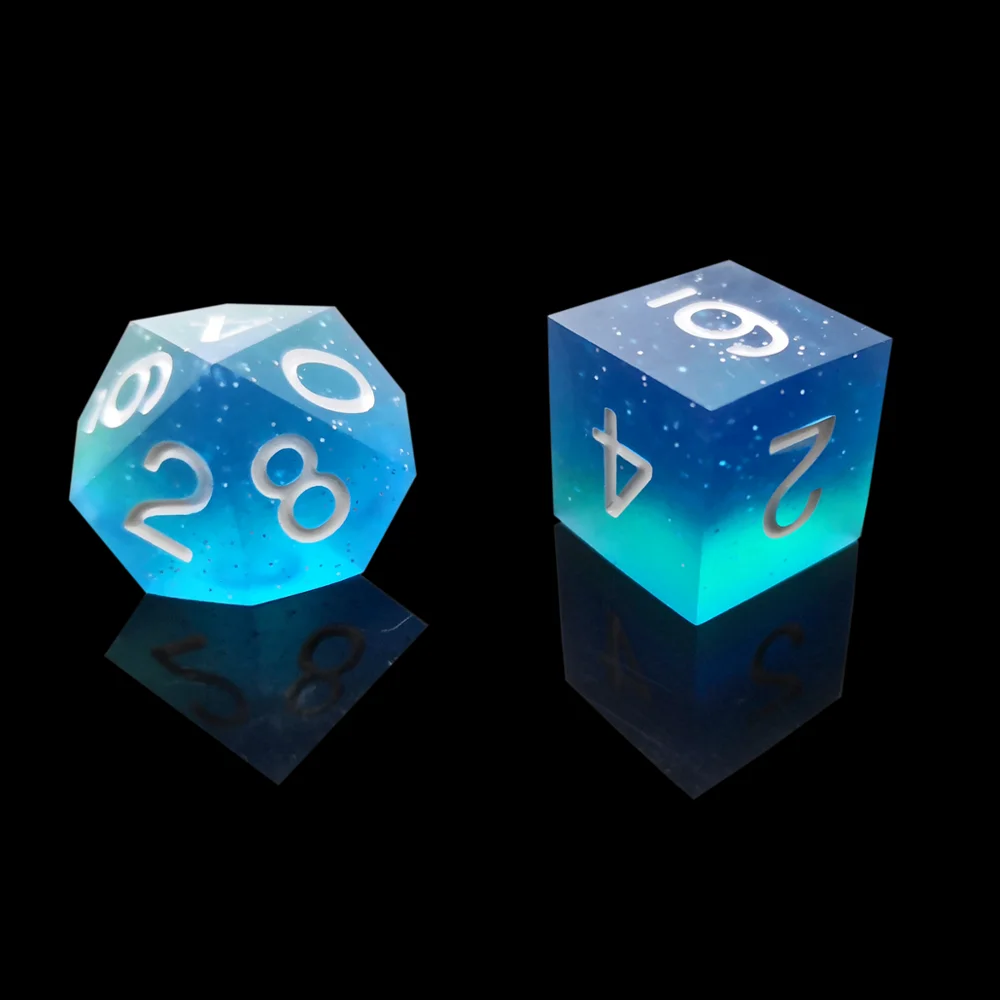 Super Sharp Gamer Dice Set of 7 D4 D6 D8 D10 D12 D20 Handmade Starry Sky Blade Games Metal Dice Resin Polyhedral Backgammon Dice