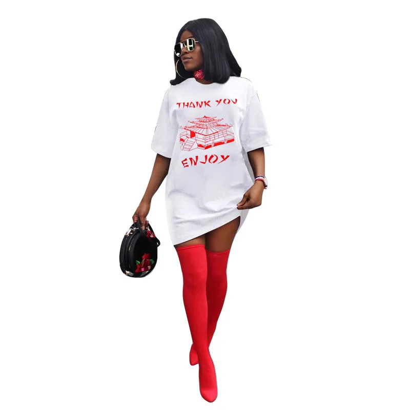 
 Женская одежда больших размеров, Повседневная футболка с коротким рукавом и надписью Thank You Enjoy Tower  