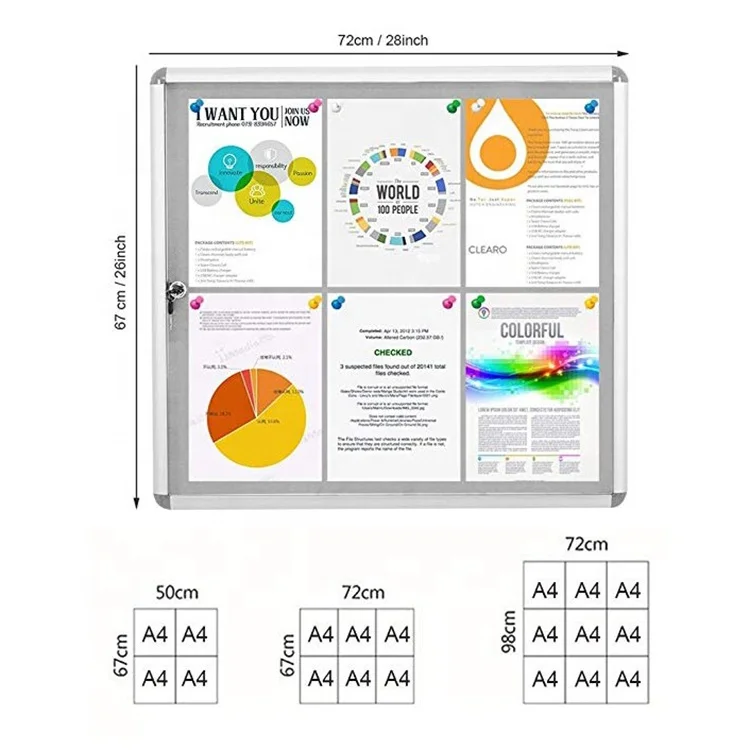 
Aluminum frame wall mounted lockable cork bulletin board enclosed acrylic doors notice board with keys 