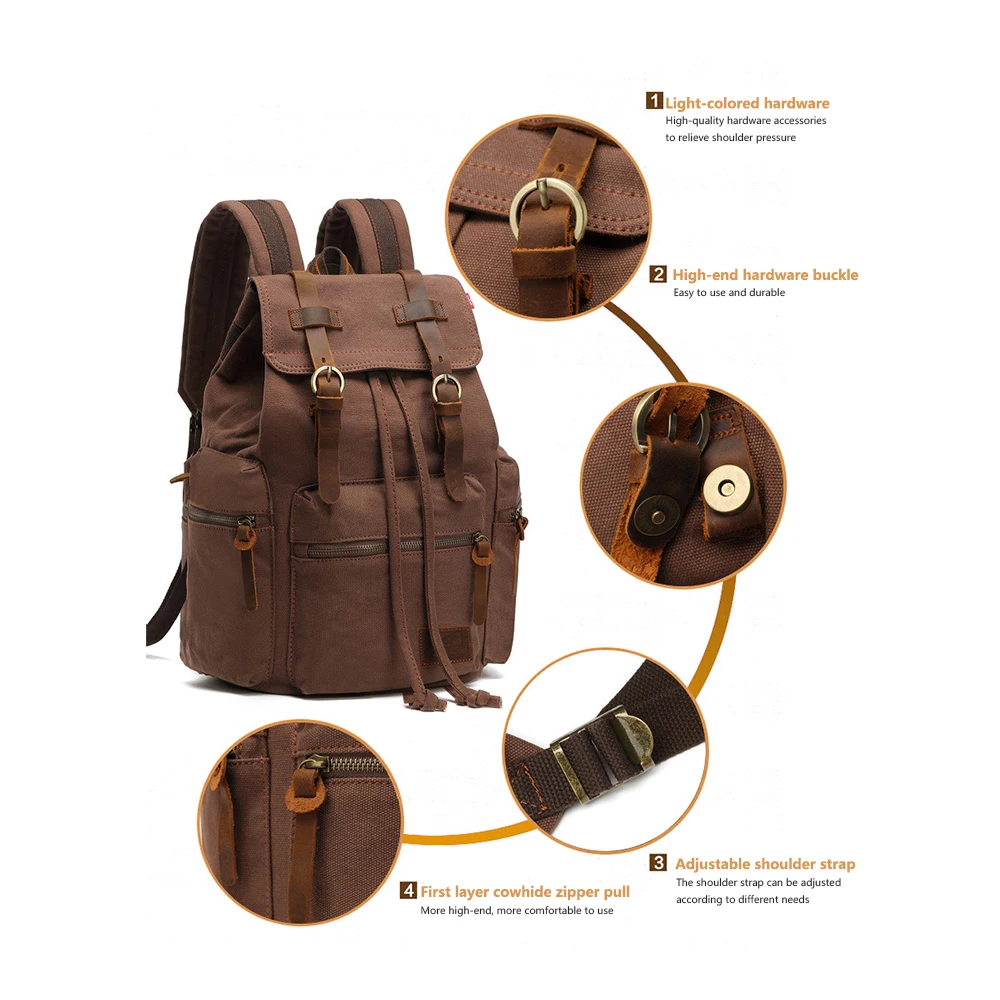 High Quality Large-Capacity Wear-Resistant Shock-Resistant Waxed Canvas Backpack for Men Outdoor Activities