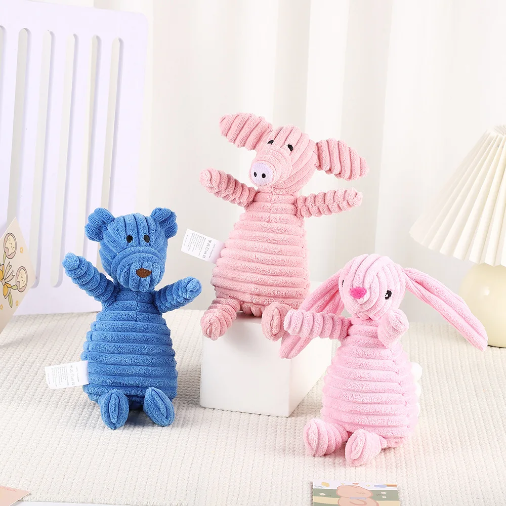 Amazon Hot Sale Stuffing Squeaky Plush Dog Toy Corduroy Animal Shaped Stuffed Chew Pet Squeak Toy For Small Medium Large Dogs