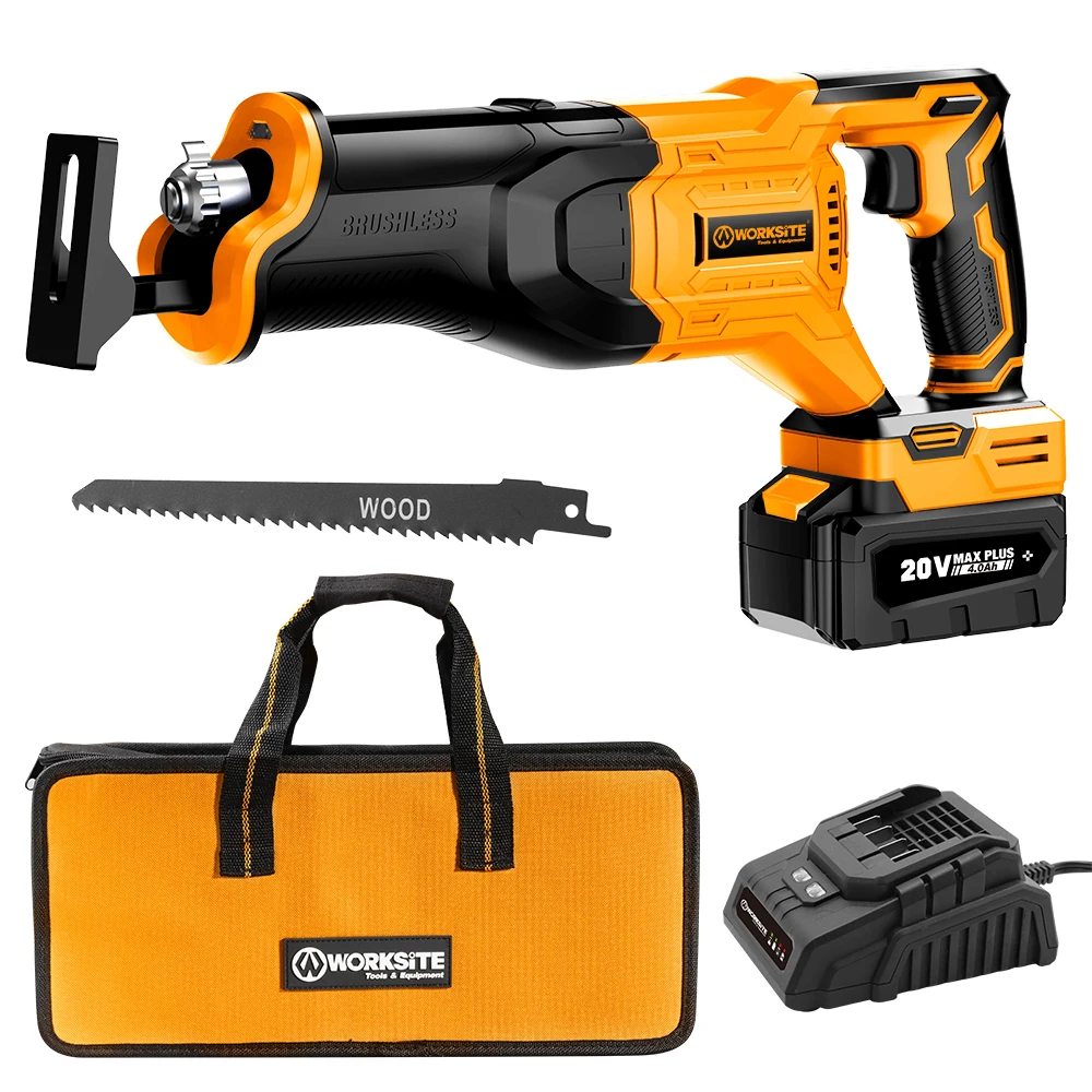 Worksite 20V Power Tools BRUSHLESS 4.0ah Saber Saw Li-ion Cordless Reciprocating Saw For Wood Plastic And Metal